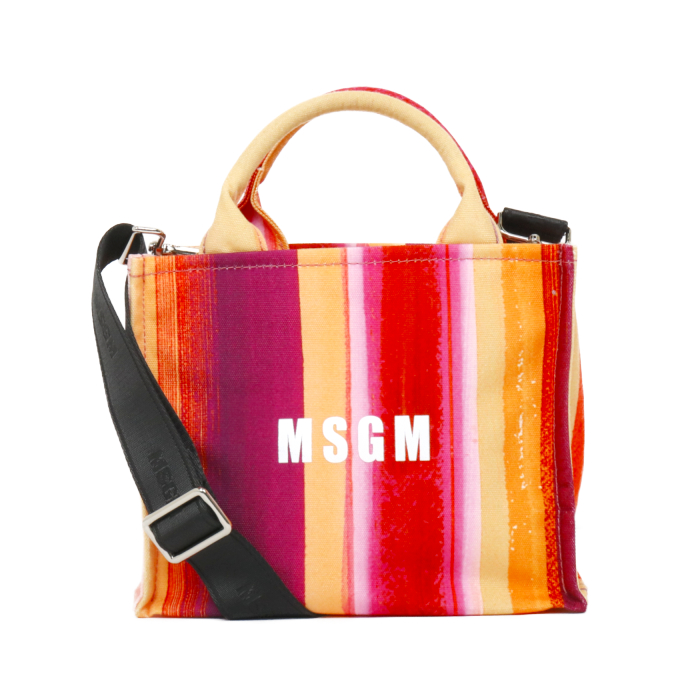 MSGM エムエスジーエム キャンバス ハンドバッグ ショルダーバッグ BRUSHED 3441MDZ78 634 ピンク マルチストライプ レディース