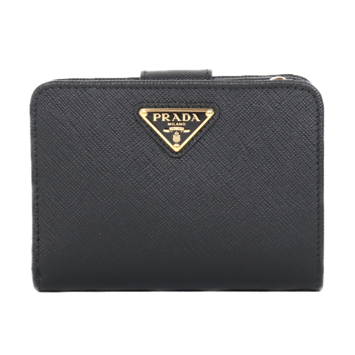 プラダ PRADA 小銭入れ付き 二つ折り財布 1ML018 QHH F0002 NERO ブラック ゴールド サフィアーノ レディース