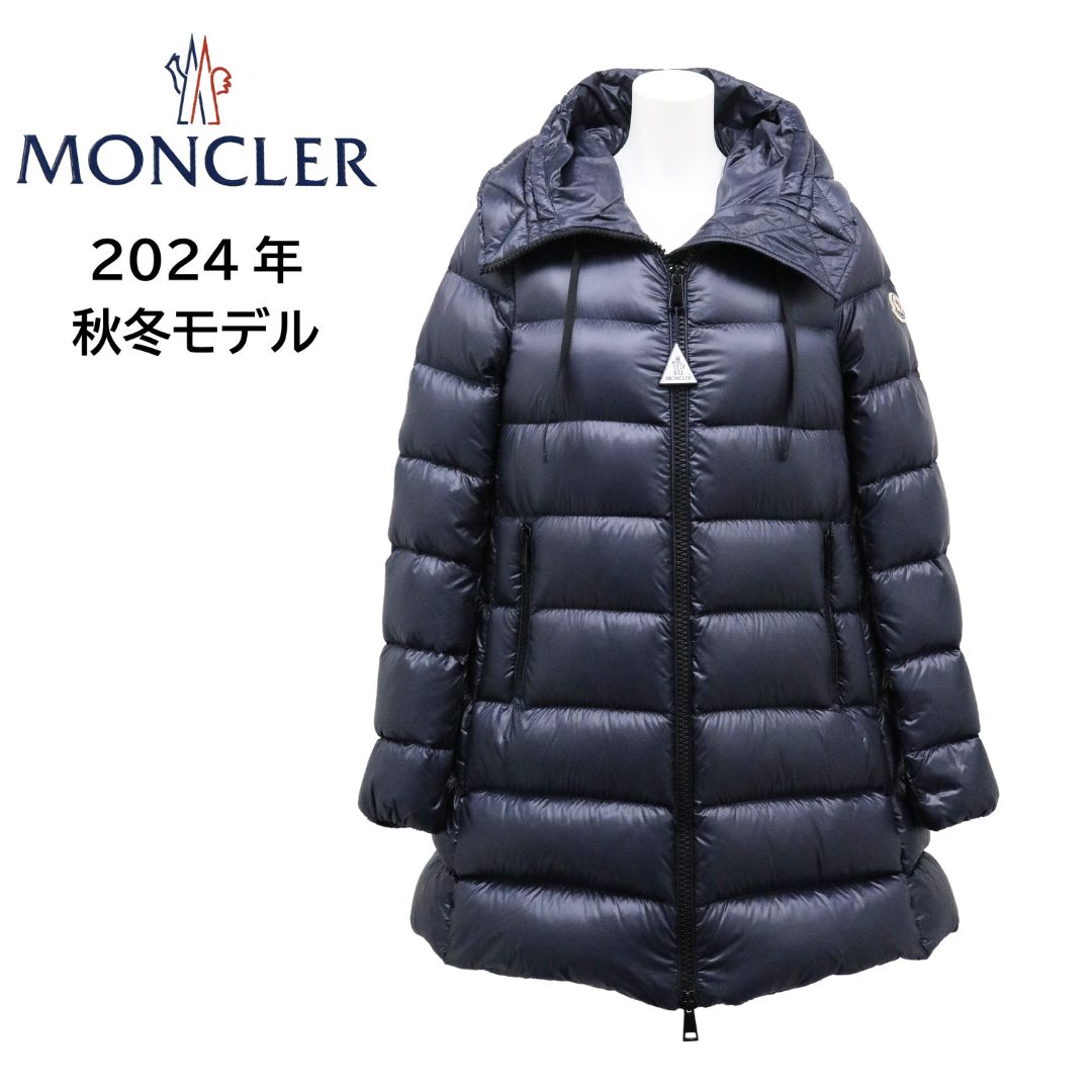 MONCLER SUYEN モンクレール スイエン レディース ダウンジャケット 1B200000 53052 ネイビー NAVY 紺 サイズ1 アウター ロゴパッチ フード付き Aライン