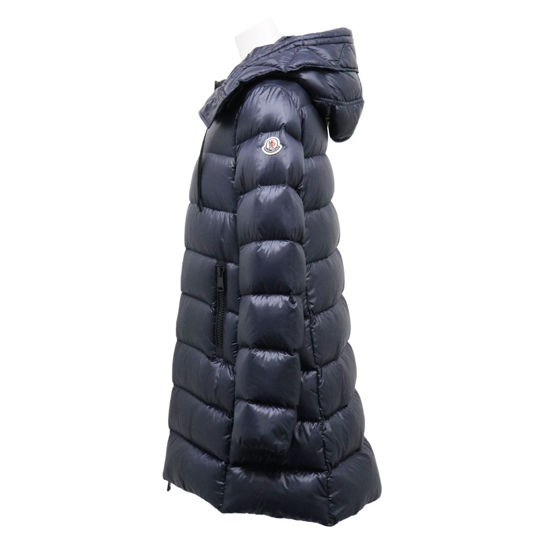 MONCLER SUYEN モンクレール スイエン レディース ダウンジャケット 1B200000 53052 ネイビー NAVY 紺 サイズ1 アウター ロゴパッチ フード付き Aライン