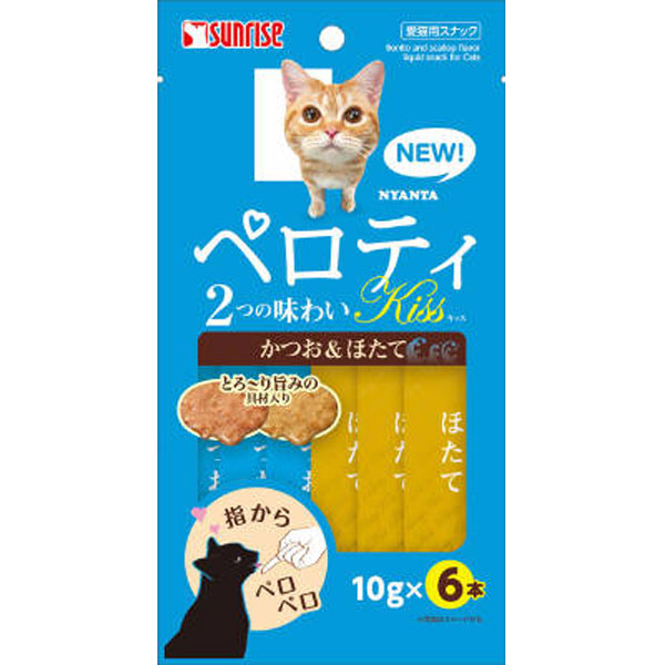 多慶屋公式サイト マルカンサンライズ事業部ニャン太のペロティキッスかつおとほたて2つの味わい10gｘ6本猫用おやつ猫用スナック液状おやつ